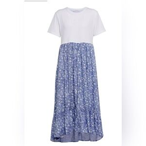 SEE By Chloe Midi T Shirt Dress Large Blue & White Floral CottageCore New